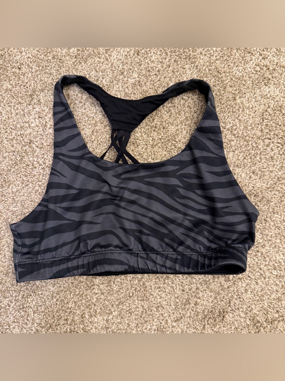 Girls Black Zebra-Print Sports Bra